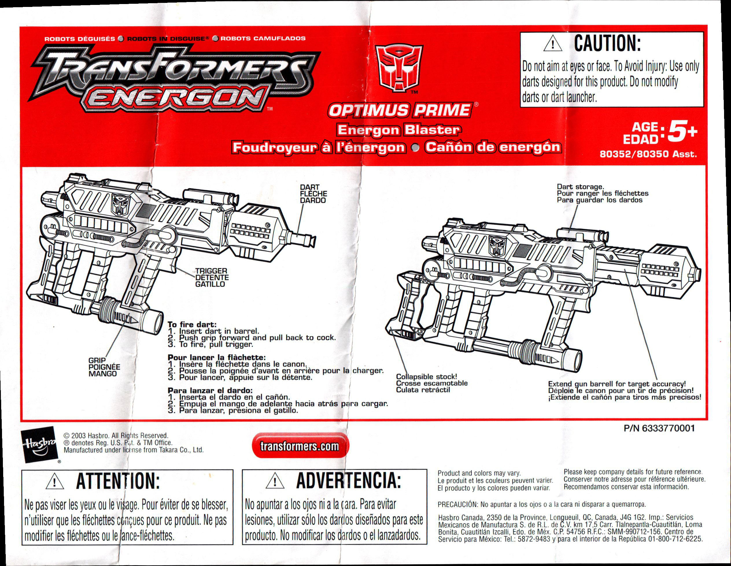 Roleplay Optimus Prime Energon Blaster (Transformers, Energon, Autobot)